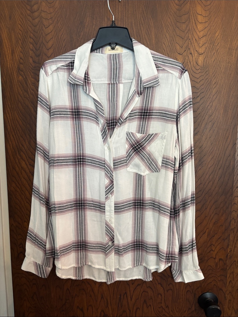 Bella Dahl Cream Button-Down Shirt with Mauve Plaid